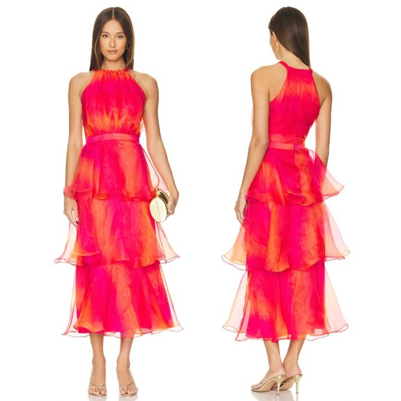 NEW YAURA Yaya Midi Dress in Sunset Print Hot Pink Formal Maxi Gown Small 8 - Picture 2 of 2